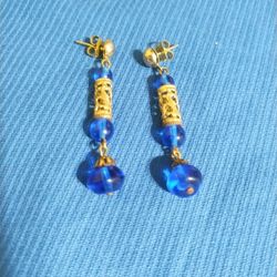 Vintage Cobalt blue Glass Drop Earrings 