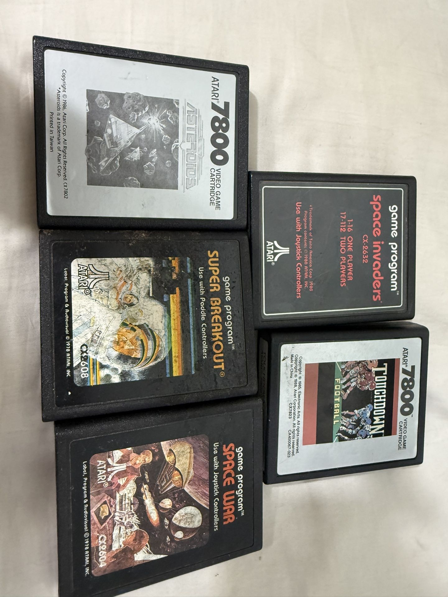 Atari Games: Space invaders, Asteroids, Space War, Super Breakout, Touchdown