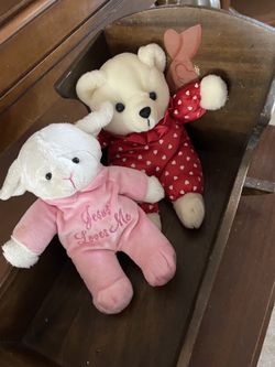 Wood  DOLL CRADLE WITH LAMB, BEAR