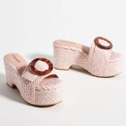 JEFFREY CAMPBELL Light Pink Wicker Straw Jute O Ring Minimalist Platform Sandals
