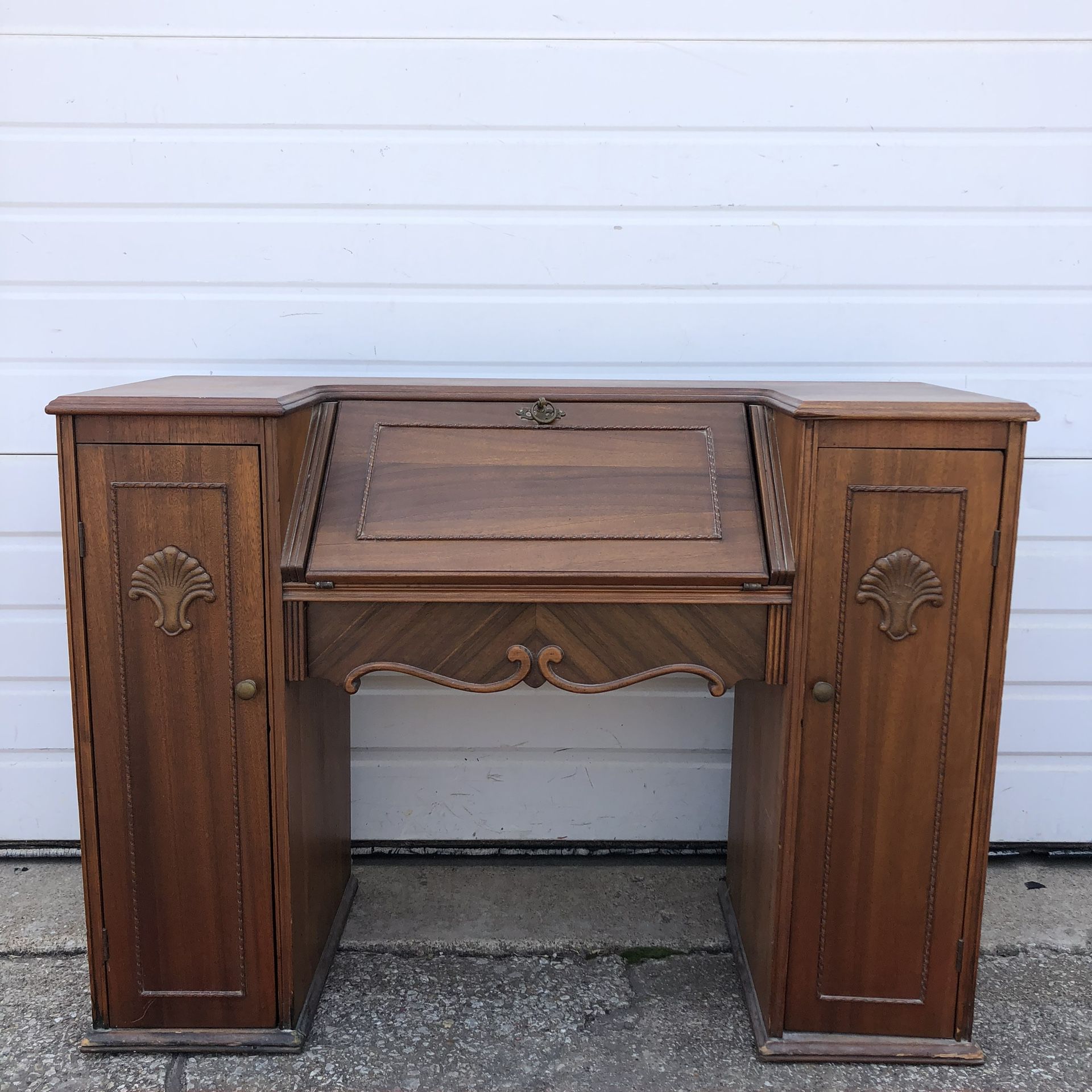 Vintage Wood Drop Down Door Cabinet Desk