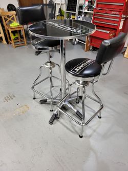 Craftsman Bar Table & Two Hydraulic Stools