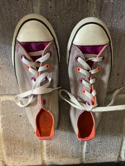 Grey, purple, orange converse