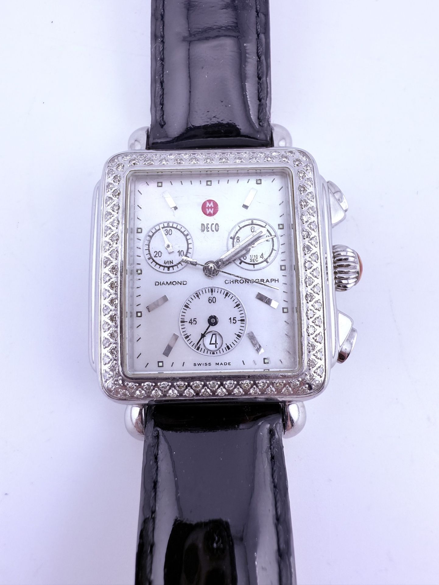 Michele Stainless Steel Deco Diamond Watch with a Mother Of Pearl Face (71-6000)