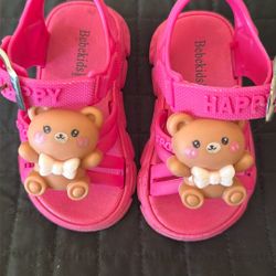 Toddler Cute Pink Sandals With Teddy Bear