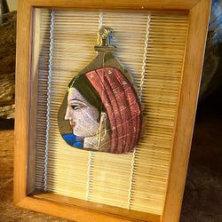 Vintage Indian Woman  Acrylic Painting on Leaf Art Framed