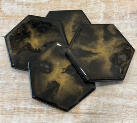  Black Gold Ceramic Tile Coasters 