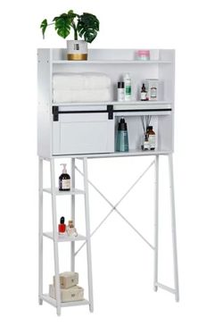 Over The Toilet Storage Cabinet with Toilet Paper Stand, Mass-Storage Over Toilet Bathroom Organizer with Sliding Door, Space-Saving Toilet Rack, for 