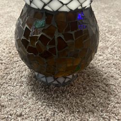 Home Interiors Mosaic Glass Candle Holder Pedestal Base Earth Tones 7”x 6”