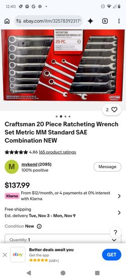 Craftsman 20 pieces ratchet set
