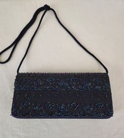 Navy Blue Beaded Clutch Purse