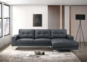 Brand new 106"x64" black or gray top grain leather sectional