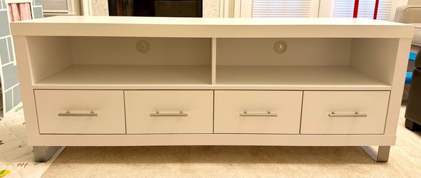 Modern White TV Stand with 4 Drawers