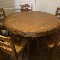 Brown Wooden Round Table & 6 Barstools set