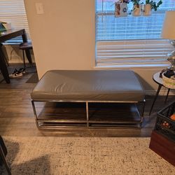 Gray Faux Leather Bench