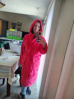 Pink Hooded Plush Bathrobe M