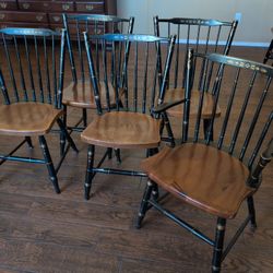 Vintage Hitchcock Dining Chairs – Set of 5 (Black w/ Gold Stenciling)