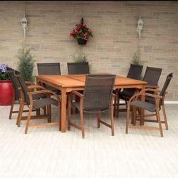 BRAND NEW 9 Piece 100% FSC Solid Hardwood Patio Dining Set Brown| Ideal Furniture Set For Outdoor