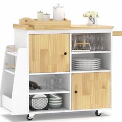 NS direct Kitchen Island with Storage, Rolling Kitchen Island on Wheels Portable Cart Rolling with Spice Racks Towel Holder Utility Trolley with Wood 