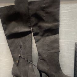 New Black Suede Leather Boots Size 9