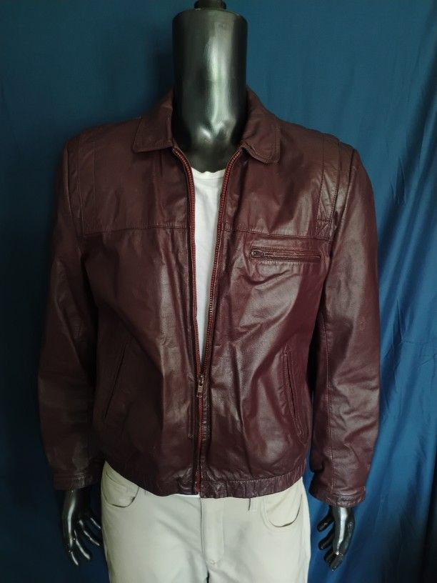 Vintage Wilsons Leather Jacket Men’s Large Maroon Bomber Genuine Leather