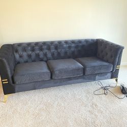 Velvet Black Couch With Gold Accent