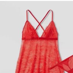 Auden Women's Lace Triangle Lingerie Babydoll with Thong - Red