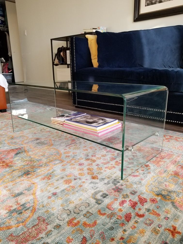 Glass coffee table/TV console w/ shelf