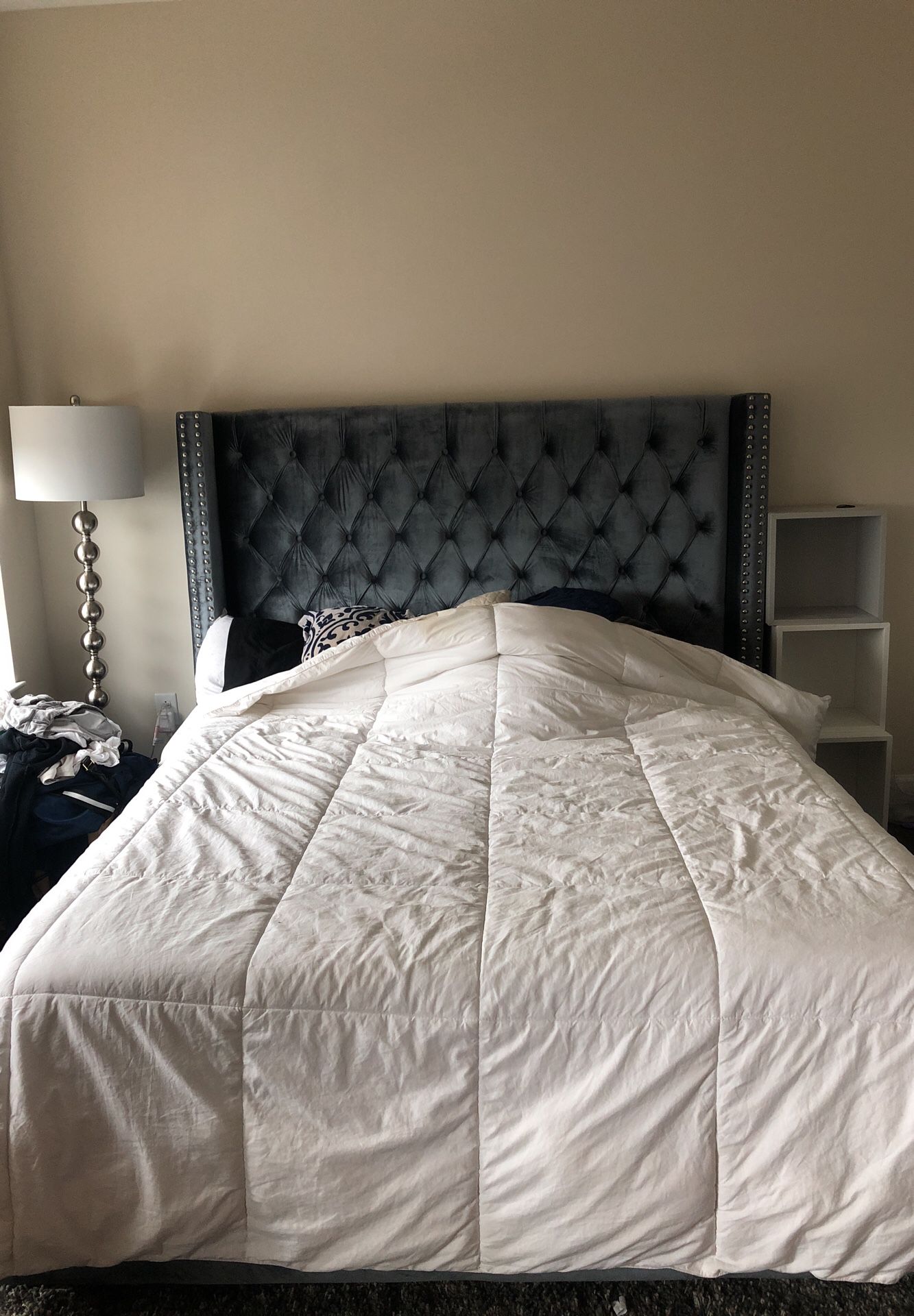 Plush Grey Bed Frame (with headboard)