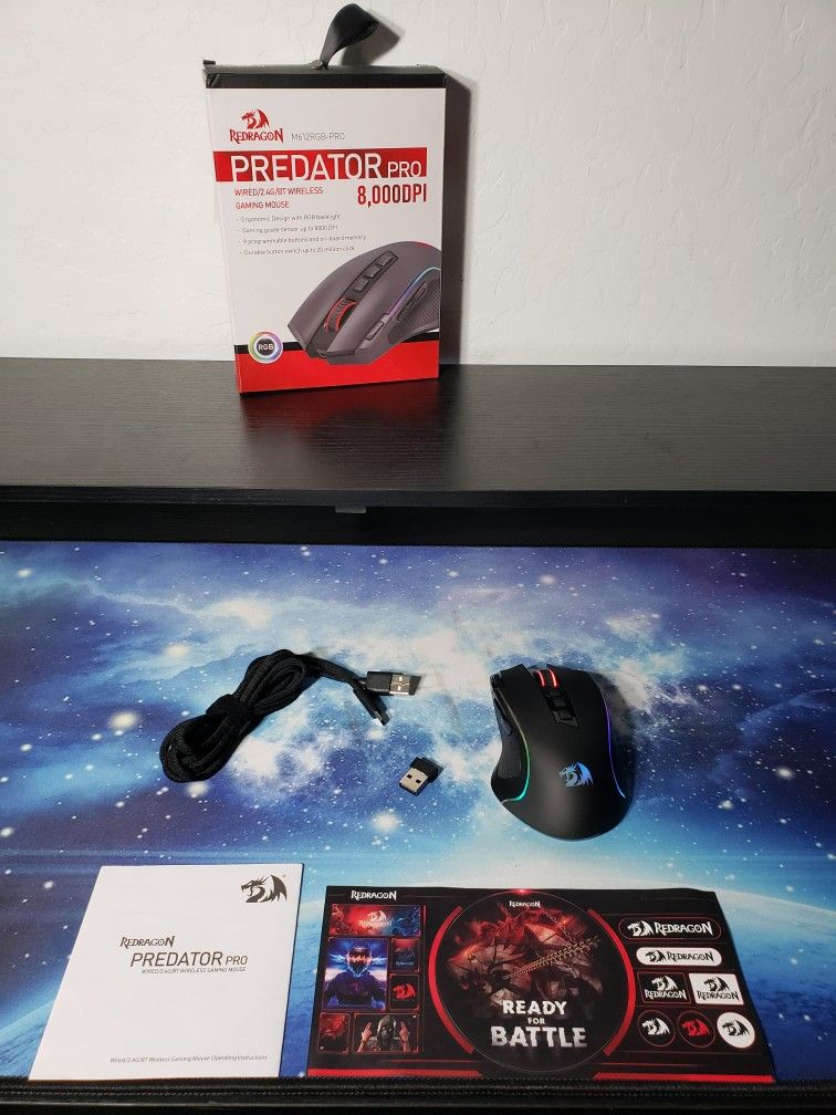 New Redragon M612 PRO RGB Gaming Mouse, 8000 DPI Wired/Wireless Optical Mouse with 9 Programmable Buttons & 7 Backlit Modes, BT & 2.4G Wireless, Softw