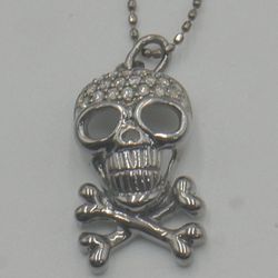 14KT RHODIUM PLATED GOLD CHAIN 16 INCHES LONG WITH SKULL PENDANT WITH DIAMONDS 3.5 GRAMS 846528-1