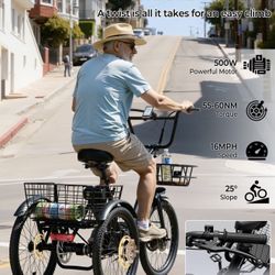 Skeri Electric Trike, 500W(Peak 1000W) Electric Tricycle for Adults, 20" Folding 3-Wheel Electric Bicycle, Step-Thru E Trike with 624WH Removable Batt