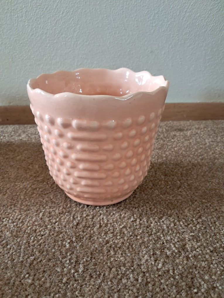 Rare Pink Hobnail Milk Glass Planter