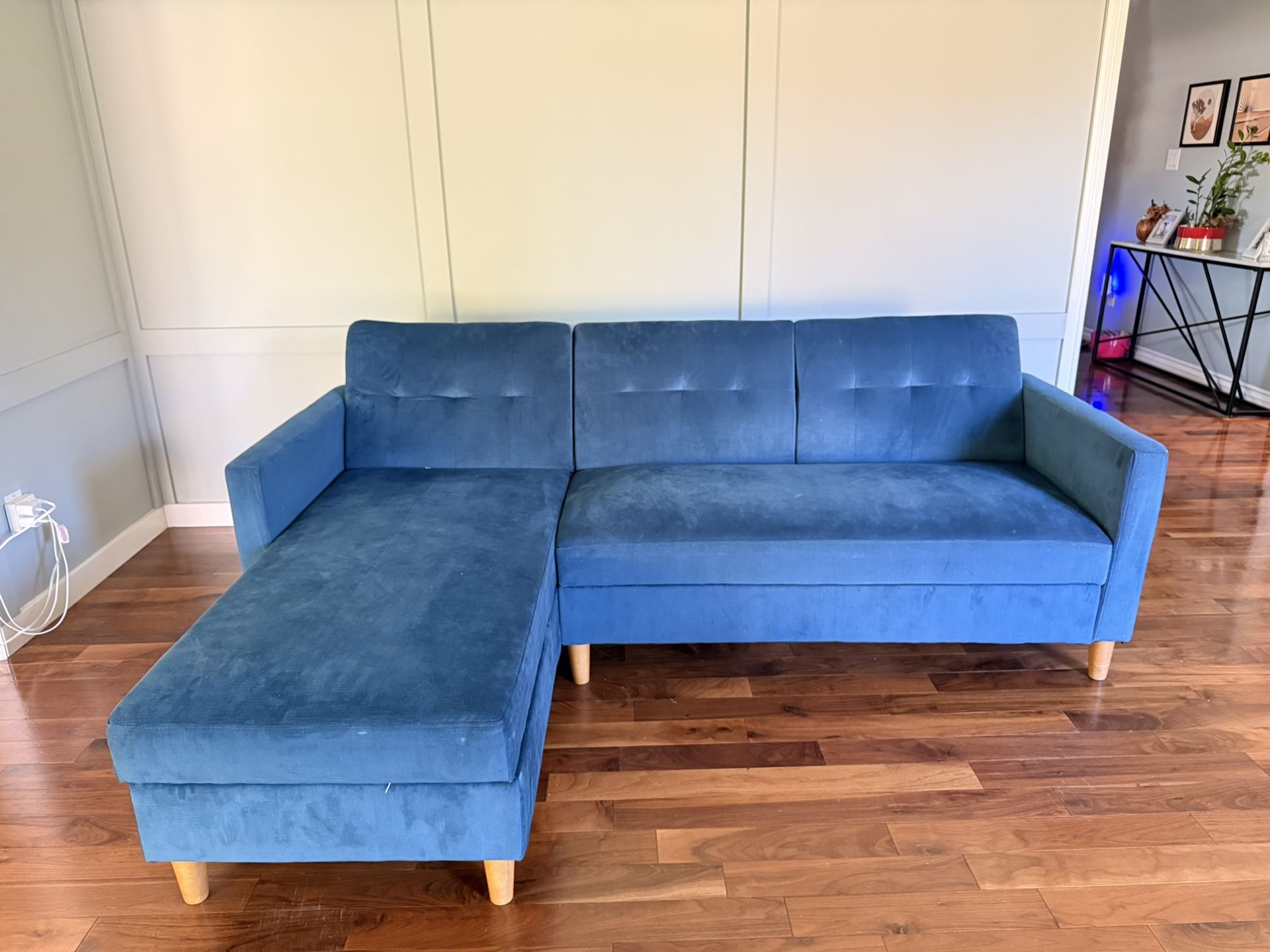 Suede Blue Sectional Futon With Storage