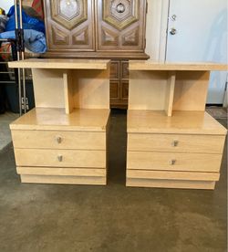 Vintage 196O’s Mid Century Modern Blonde Atomic Style Nightstands