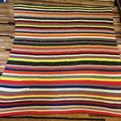 VTG LG Handmade Striped Crochet Blanket 
