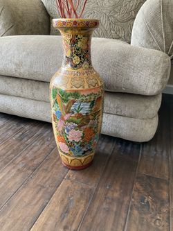 Large Vintage Asian Floor Vase – 24” Tall