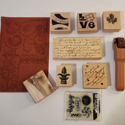 Mixed Lot Rubber Stamps Wood Block New/Used Assorted Scrapbooking. Club Scrap, Etc