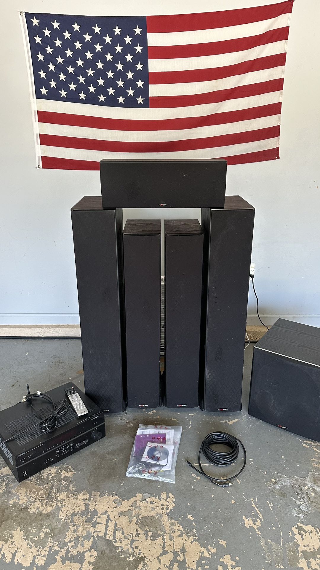 Polk Audio 5.1 Speakers + Yamaha 7.2 4K Receiver – Complete Home Theater System – $700
