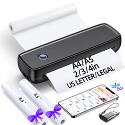 Portable Printer Wireless for Travel，Bluetooth Thermal Printer Support 8.5" X 11" US Letter &Legal, A4&A5 Thermal Paper, Inkless Printer Compatible wi
