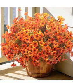 New 20 Bundles Artificial Outdoors Flowers Faux Mums Decor(Fall yellow orange)