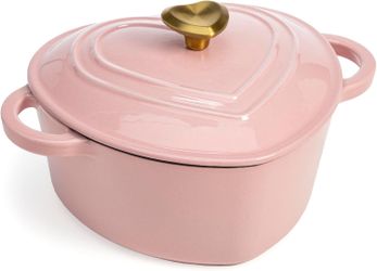 Paris Hilton Enameled Cast Iron Dutch Pot Heart Pot with Lid, Double Handle, Suitable for All Stoves, Oven Withstands Up to 500 Degrees Fahrenheit (Ap