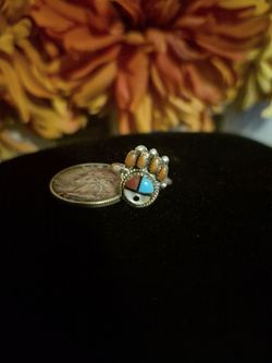 Vintage Zuni Inlayed Sunface with Coral Headdress Ring