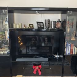 Black Entertainment Center / TV Stand/ with Glass Display Cabinets