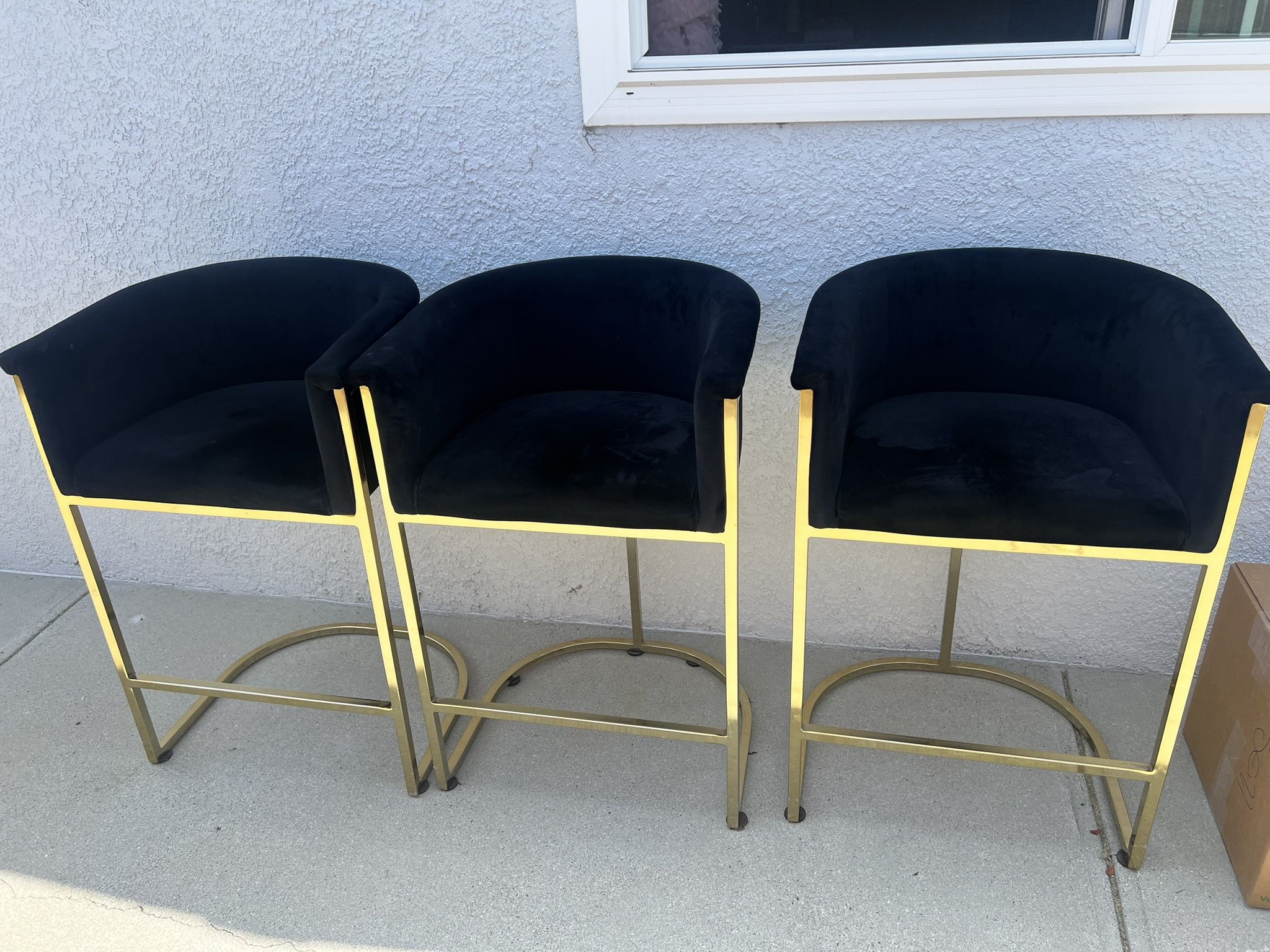 Black Velvet & Gold Bar Stools – Set of 3