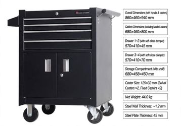 Rolling Tool Cabinet 5-Drawer + Storage, for Garage/Shop