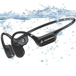 SAMVEK Swimming Headphones IP68 Waterproof, Bone Conduction Headphones MP3 Player Built-in 32G Memory, Bluetooth 5.4 Wireless Headset, Open Earphones 