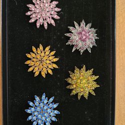 Vintage Gemstone Flower Brooches