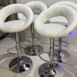 4 White (faux Leather) Swivel Modern Bar Stools