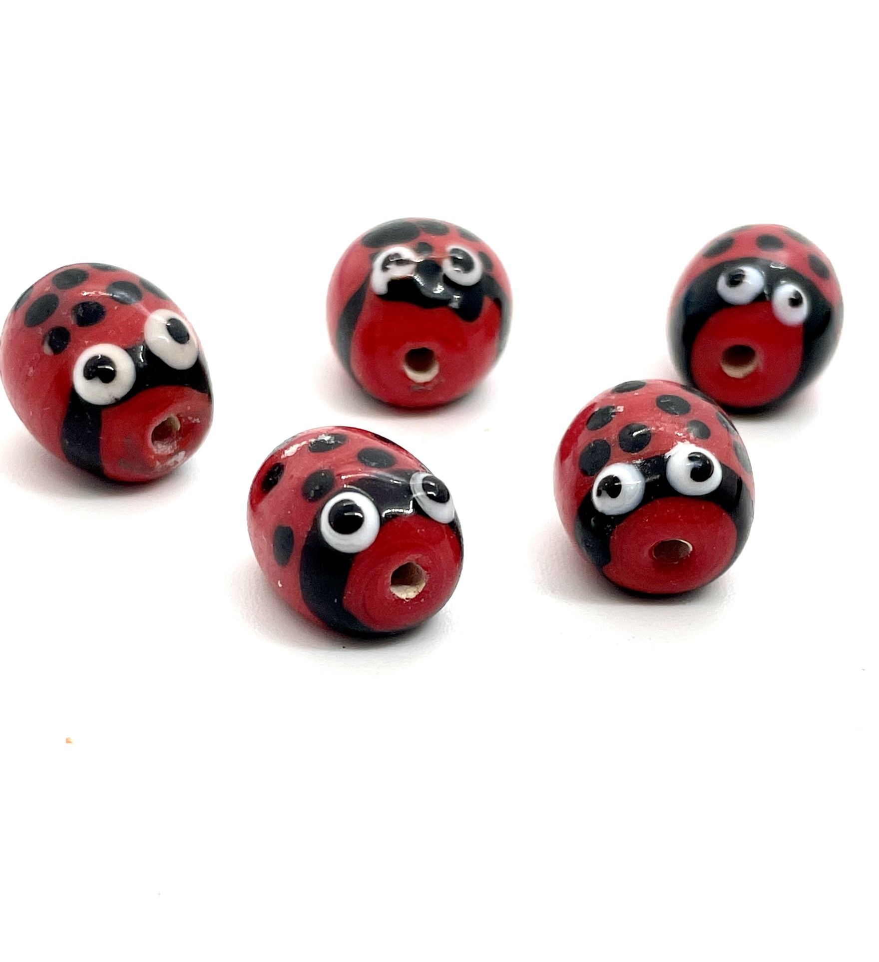 5 Red Glass Ladybug Beads